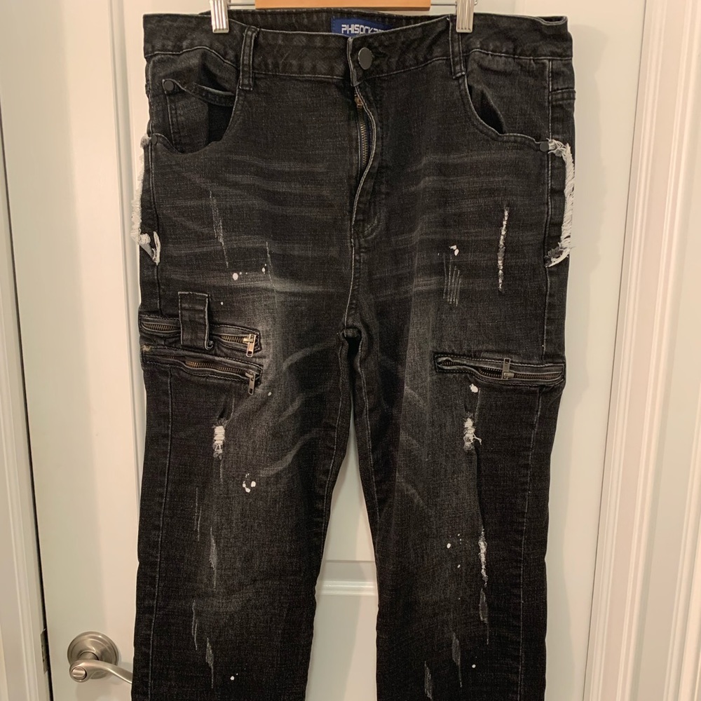 Faded Black Distressed Men’s Jeans Size 38